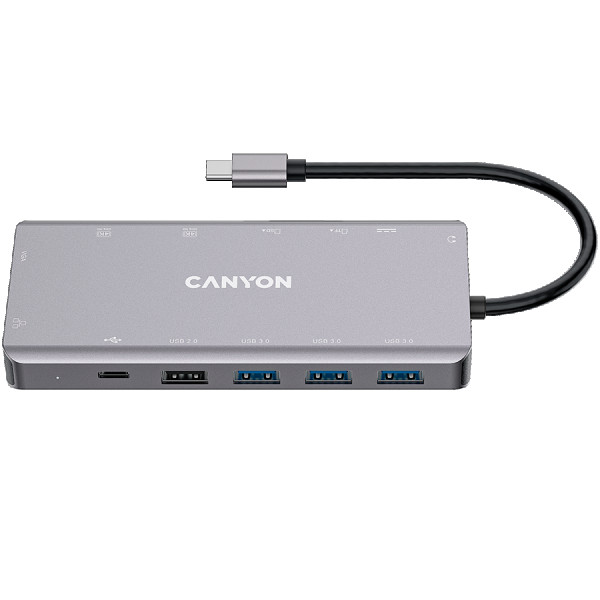 CANYON DS-12, 13 in 1 USB C hub, with 2*HDMI, 3*USB3.0: support max. 5Gbps, 1*USB2.0: support max. 480Mbps, 1*PD: support max 100W PD, 1*VG
