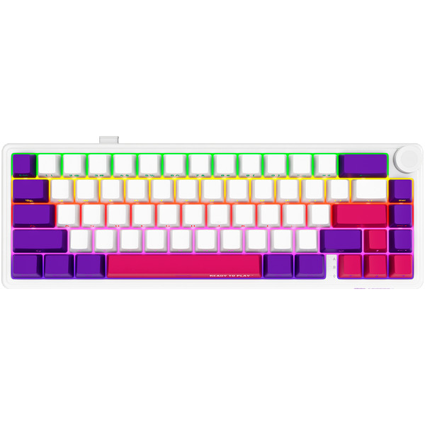 Wireless mechanical gaming keyboard Pro, 2.4 GHz, BT, RGB Backlight, 16 modes, 66 keys, 50M presses, linear Lorgar Toxic Purple switches, m