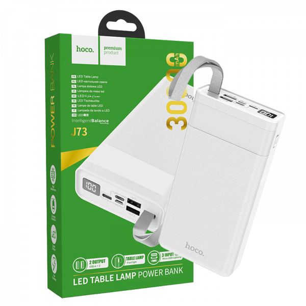 hoco. Power bank 30000mAh, Micro-USB / Tipe-C ulaz, lampa - J73 Powerful, White