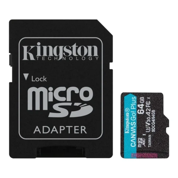 Micro SD Card 64GB Kingston+SD adapter SDCG464GB -  200160 MBs