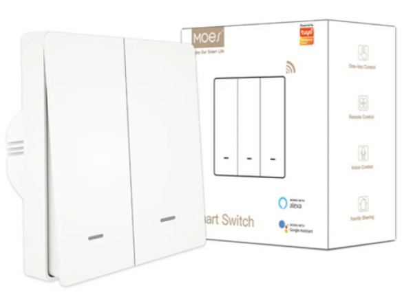 SMART ZIGBEE MOES PAMETNI PREKIDAC EU SA 2 PREKIDACA BELI ZS-B-EU2-WH-MS