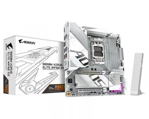 Matična ploča AM5 Gigabyte B850M Aorus Elite WIFI 6 Ice DDR5 DPMIM.2