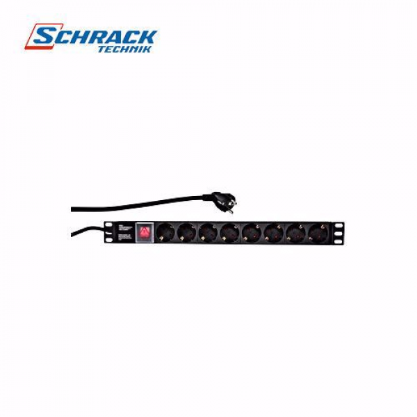 Schrack 19PDU, 8xSCHUKO, prekidac, 1HU, 2m kabl, ALU, crni Q7070107--